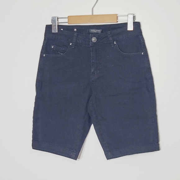 Simon Chang Pants - Simon Chang NEW Black Denim100% Cotton Jeans Pockets Embroidered Gems Shorts NWT